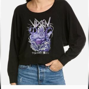 NEW Disney Villains Ursula Black Knit Cropped Drop Shoulder Sweater Top Small